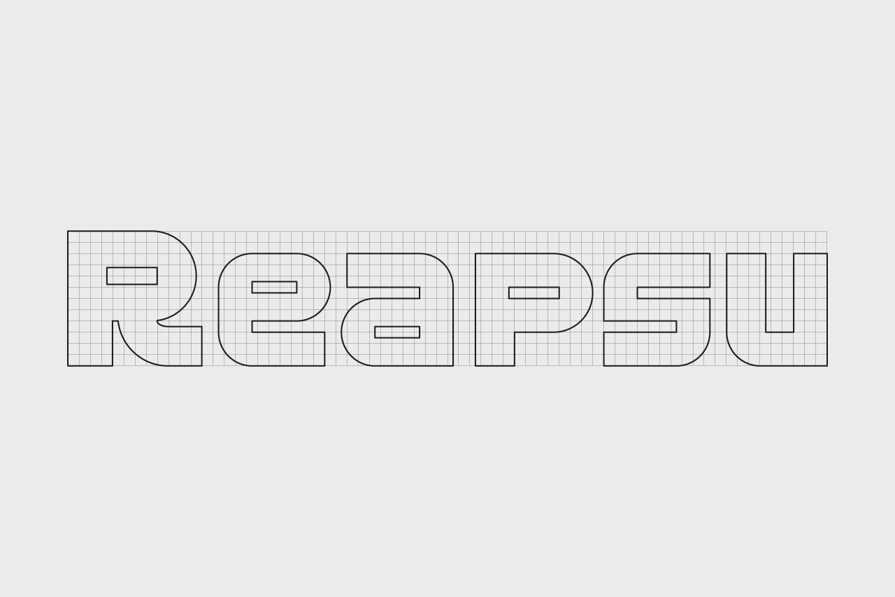 Retícula constructiva de la tipografía del logo Reapsu