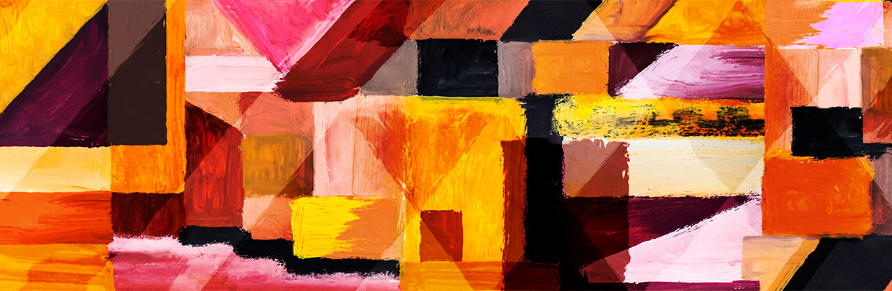 Ilustración de pintura abstracta con motivos geométrico y texturas de pincel para el diseño de envase de pinturas